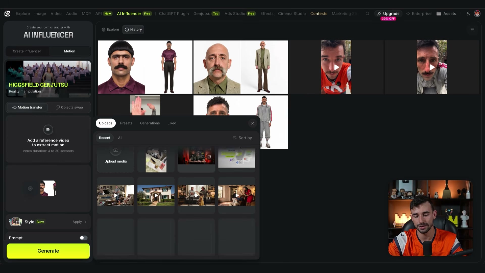 Personajes guardados y selección del video de referencia para Motion