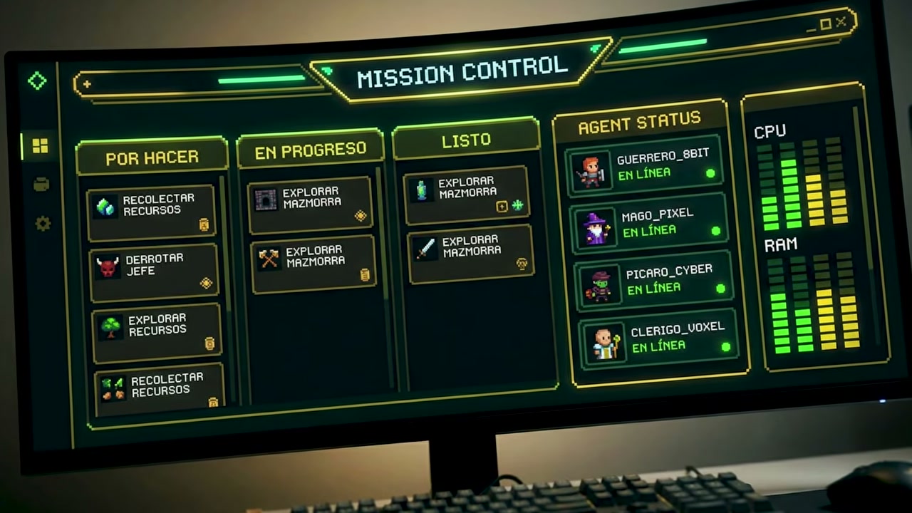 Ilustración de un panel Mission Control con columnas de tareas utilizada en el video